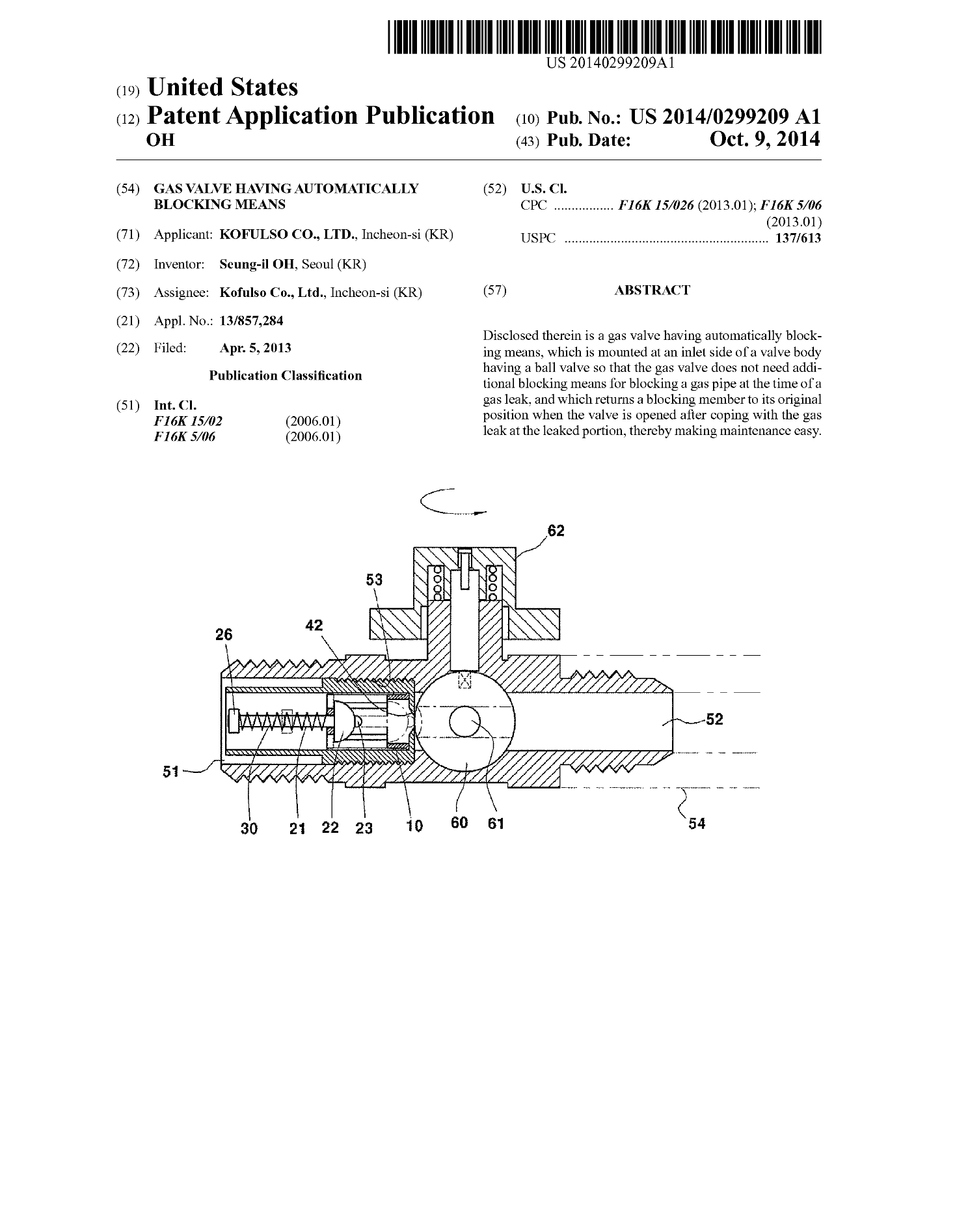 Gas valve having automatically blocking means