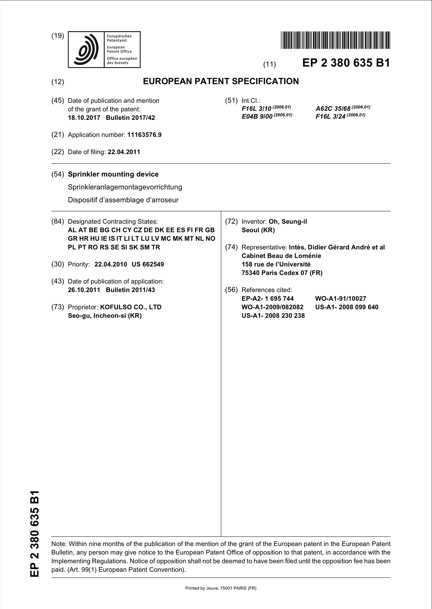 Sprinkler mounting device